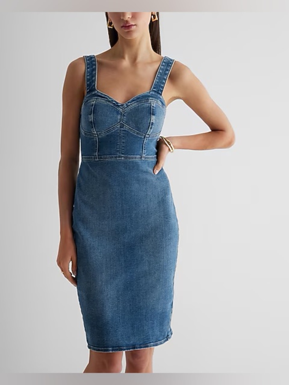 Express Sweetheart Neckline Corset Medium Denim Sheath Dress